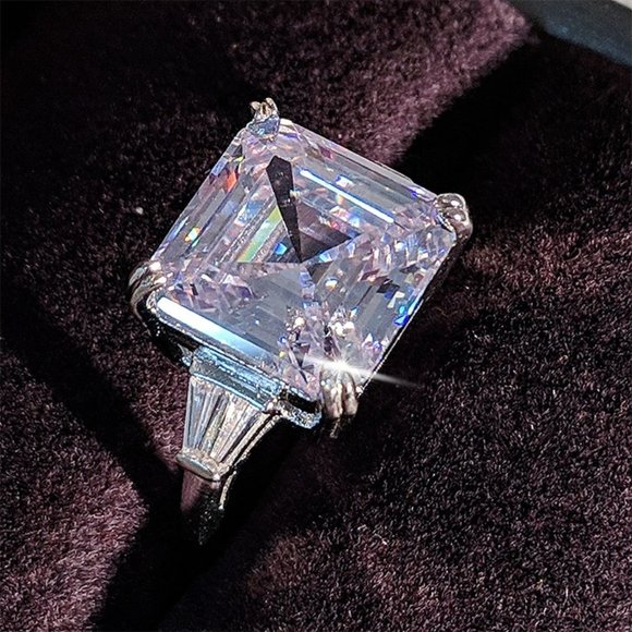 Monica Asscher Cut 9.5 carat CZ Engagement Statement Ring 925 Sterling Silver - Picture 1 of 16